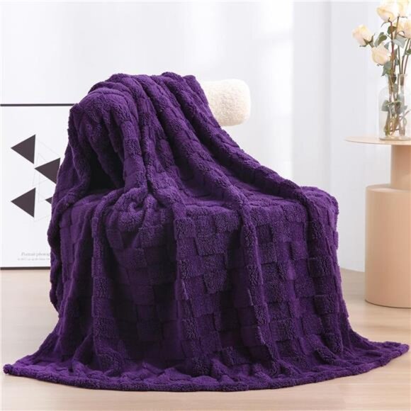 Deep Purple Fleece Throw Blanket 50”×60” for Couch Sofa Bed,Super Soft Cozy - Picture 1 of 7